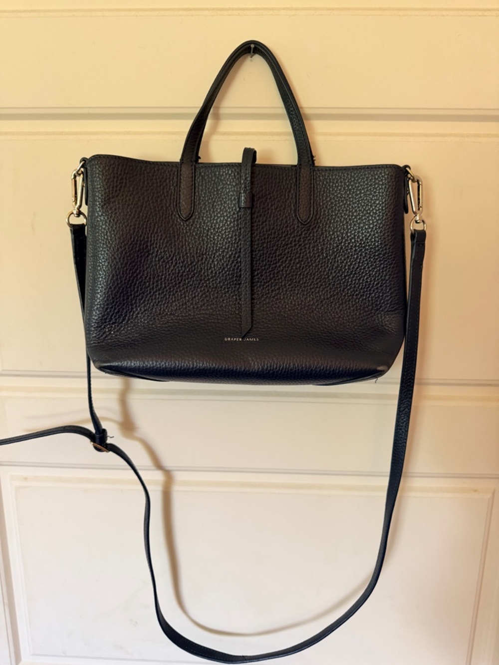 Draper James Navy Pebbled Leather Tote with Detachable Strap